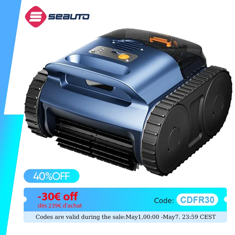 Seauto SAT 25 Cordless Robotic Pool Vacuum, Pool cleaning with Trace Drive & Sonar Navigation, 180-Min Runtime, Wall Climbing
