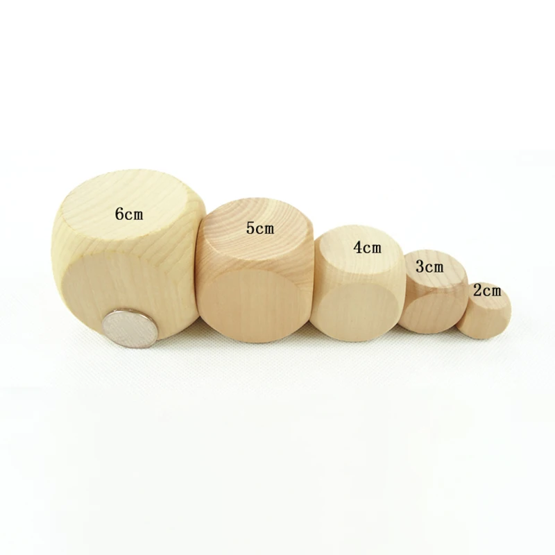 10/16/20/25/30/40/50/60mm Dice 6 Sided Blank Wood Dice DIY Games Party Family