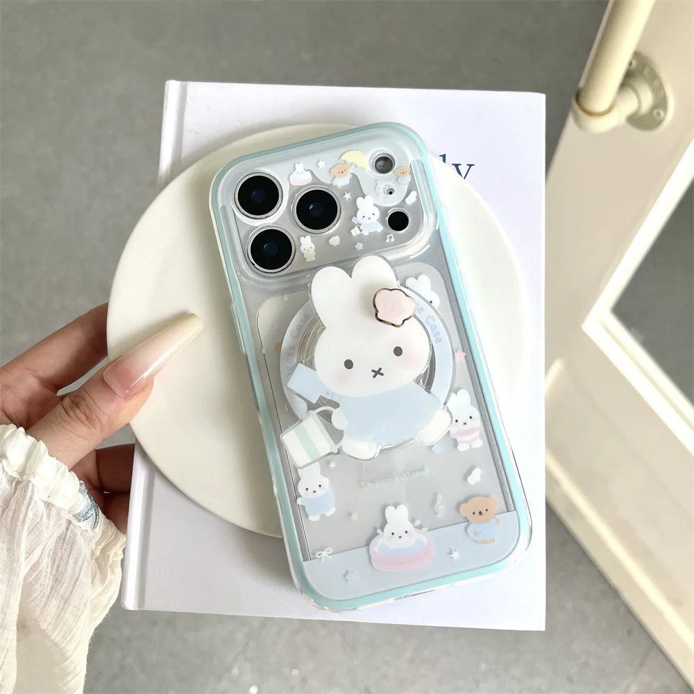 Korean Stars Miffy Bunny Magnetic Phone Case for iPhone 18 Pro 15 16 17Pro 16 Pro 18 Pro Max Cover With Magsafe Stand Cute Cover