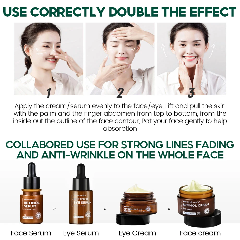 VIBRANT GLAMOUR Retinol Face Cream And Eye Serum 2 PCS/Set Firming Lifting Anti-Aging Reduce Wrinkle Fine Lines Facial Skin Care