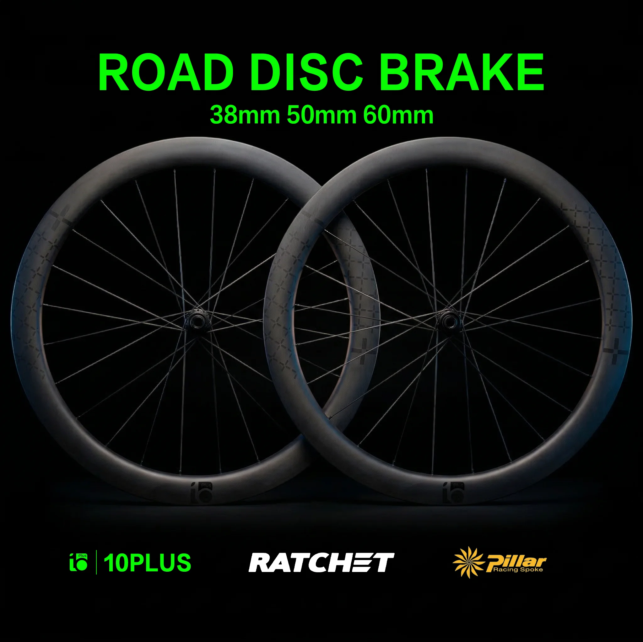 10PLUS T Series 38/60mm Thru Axle 700c Matte Finish Carbon Wheelset Disc Brake 36T Ratchet System High Performance Road