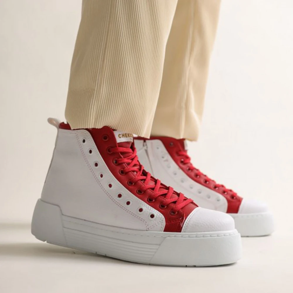 

FOH Store Men Boots Shoes WHITE RED Artificial Leather Lace Up Sneakers 2023 Comfortable Flexible Fashion Wedding Orthopedic Walking Sport Lightweight Odorless Running Breathable Hot Sale Air New Brand Boots 167