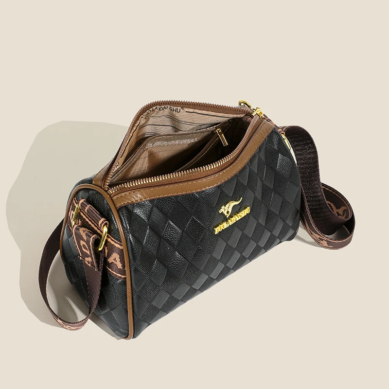 Womens Diamond Pattern PU Leather Crossbody Bag Fashion Shoulder Bag with Gold Accents Multi Compartment Casual Tote Daily Use T