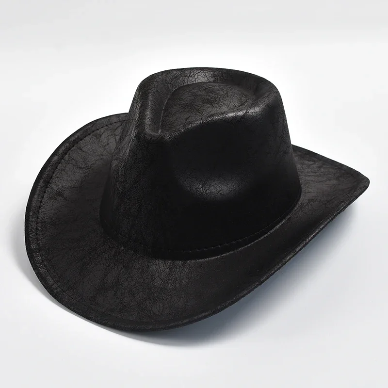 Nowy zachodni kapelusz kowbojski ze sztucznej skóry Vintage Gentleman Jazz kapelusze dla mężczyzn kobiety Panama Cowgirl kapelusz Sombrero Hombre — zdjęcie 2