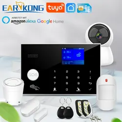 Wifi GSM 433MHz Home Burglar Security Alarm แบบไร้สายเครื่องตรวจจับ RFID Touch คีย์บอร์ดอุณหภูมิความชื้น Alexa