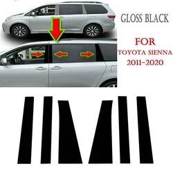 6 pcs Set Glossy Black Pillar Post Door Side Window Trim Cover Decal Stickers Fits For Toyota Sienna 2010-2020 2019 2018 2017