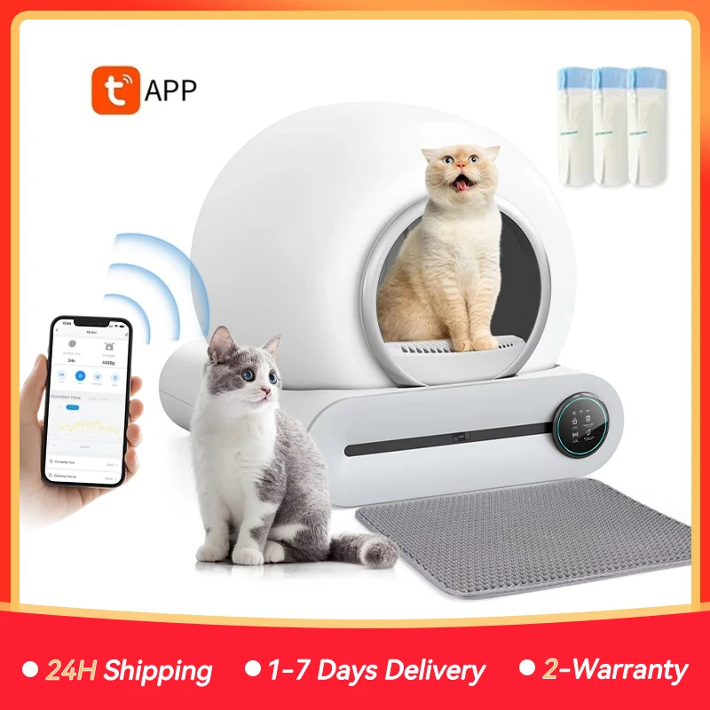 MJDZSW 65L Katzenklo Automatisch Selbstreinigend mit App-Steuerung Vollständig Geschlossene Katzenstreu-Matte Intelligente Haustier-Toilette Streuwanne für Katzen