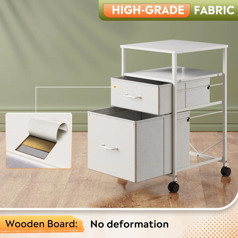 GALAXHERO Schedario in tessuto a 2 cassetti Schedario verticale mobile con ruote Supporto per stampante con rotelle Organizzatore Home Office