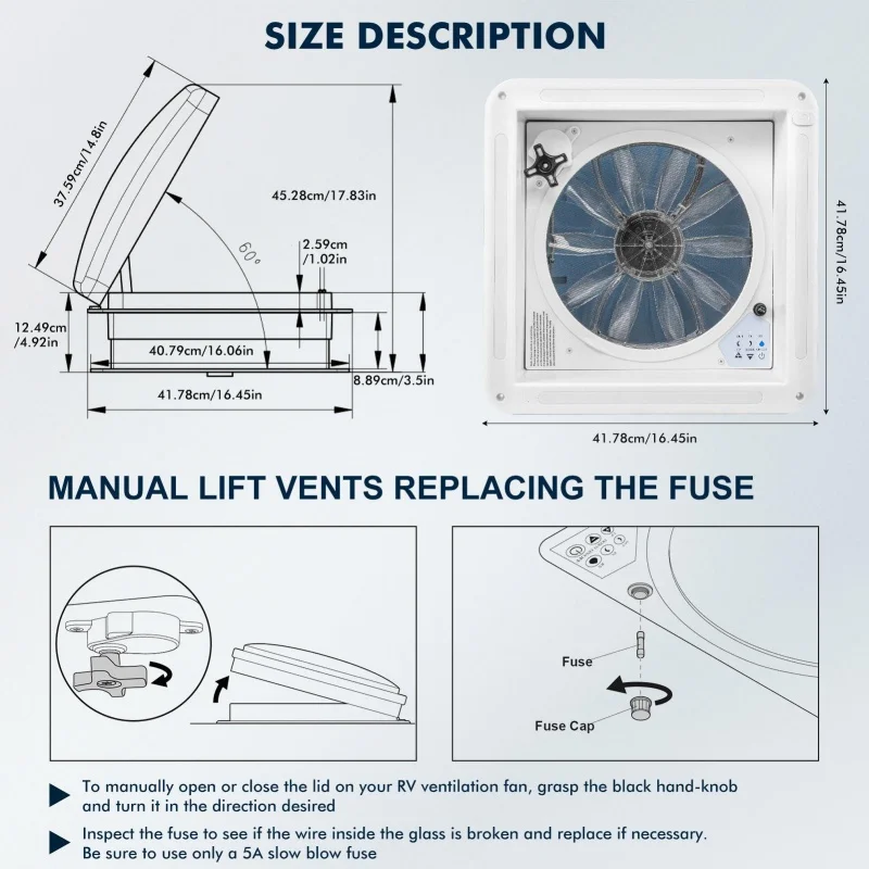 40*40 سنتيمتر 10 سرعة 12 فولت RV سقف تنفيس مروحة التحكم عن بعد عكسها مروحة العادم مع المطر الاستشعار كوة المنازل المتنقلة RV تنفيس مروحة #5