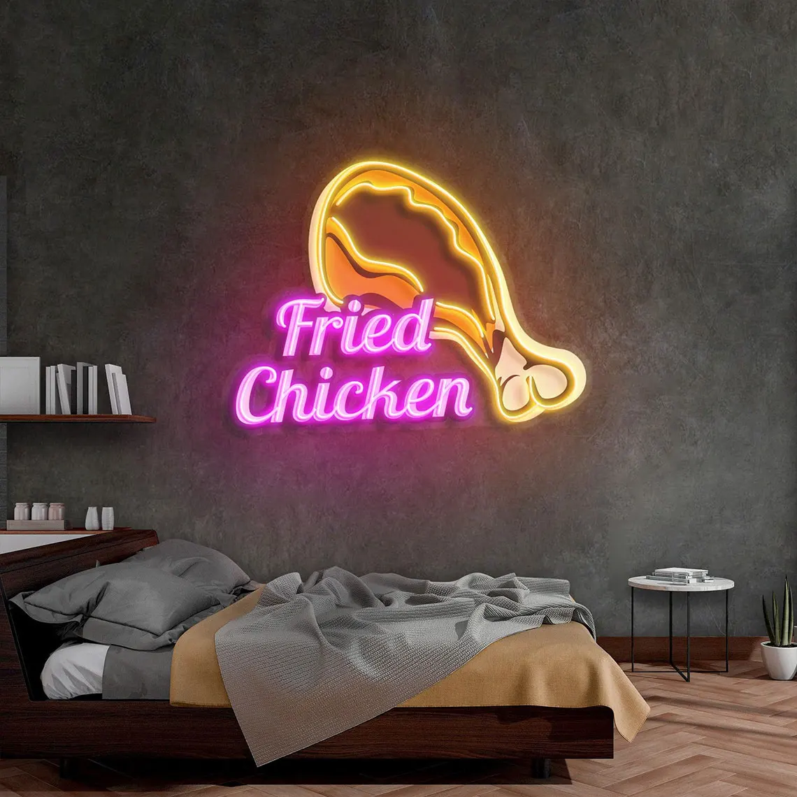 Fried Chicken Led Neon Sign, Acrylic Artwork Wall Art Decor, Fast Food Business Shop Sign, USB Powered UV Neon, Game Room Sign