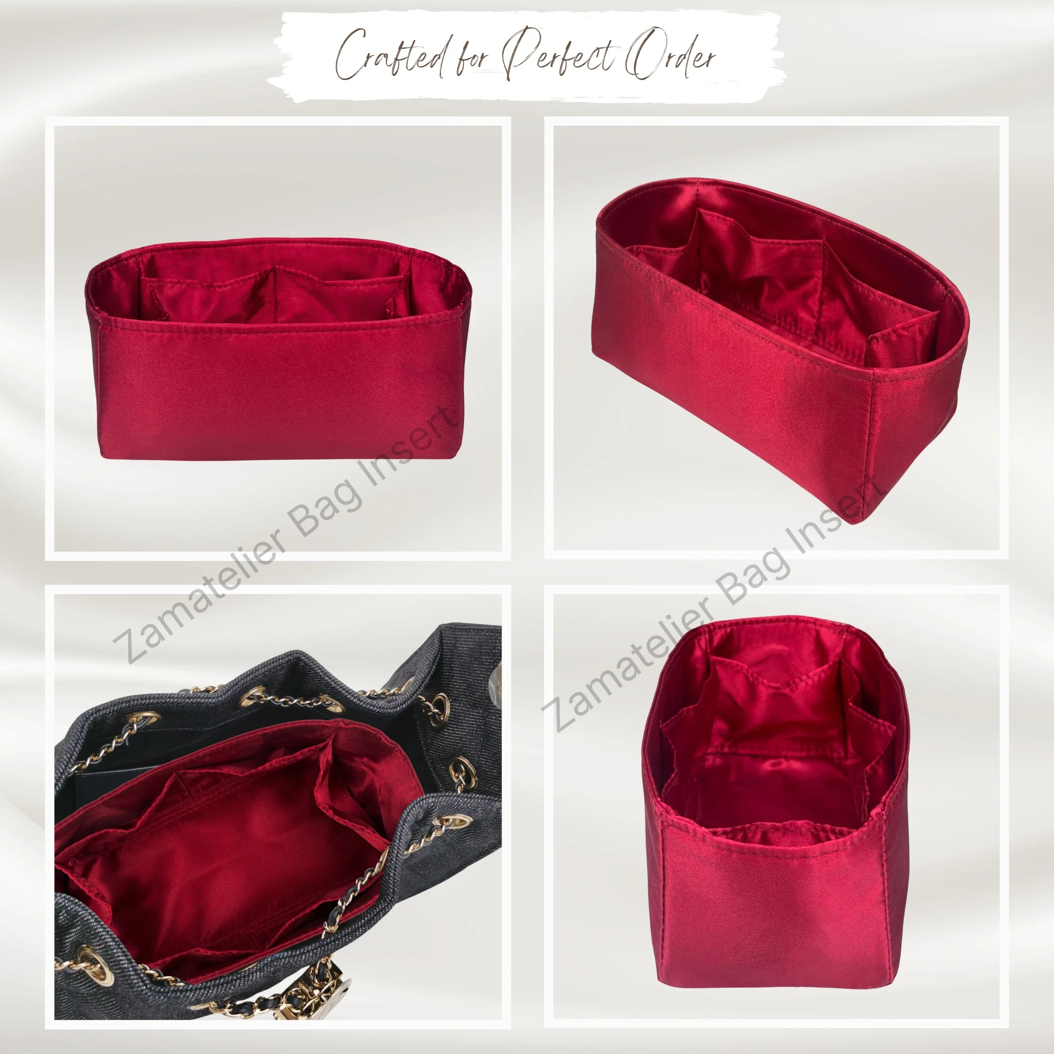 Custom Made Silk Insert for CC 25 Hobo Bag Mini/Small/Medium/Large, Premium Purse Organizer Satin Organiser, Liner Base Shaper view 5