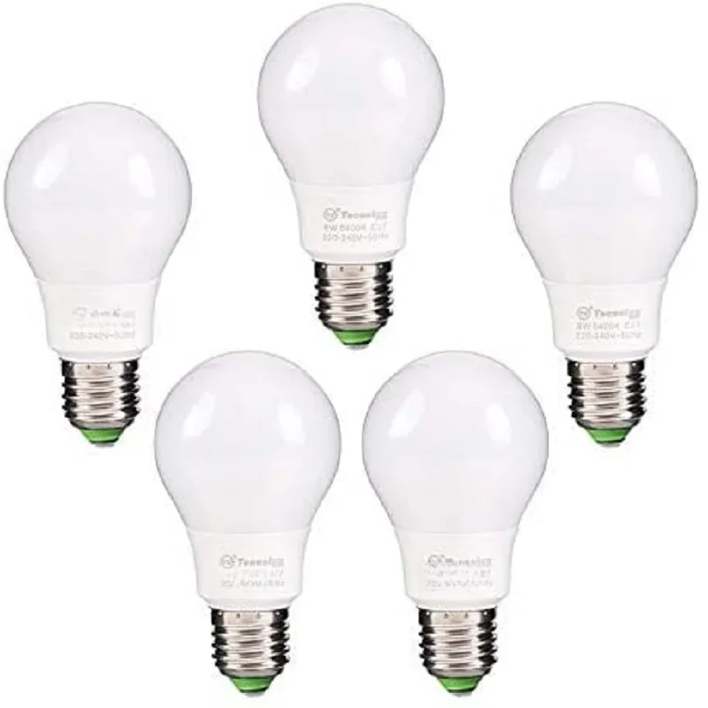 Lâmpada led, a60 8w e27 luz branca fresca 6400k, 640lm (5 unidades) eficiência energética a +.