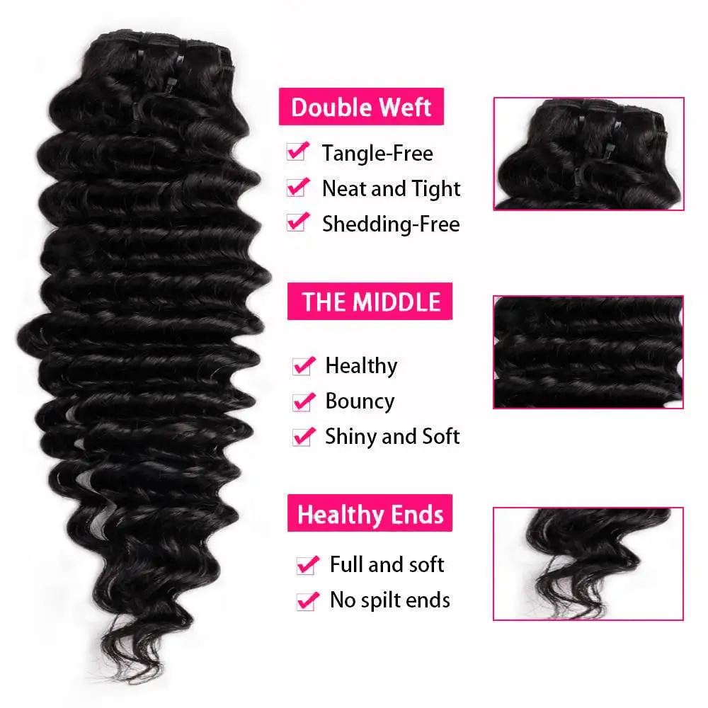 Extensiones de cabello humano Real con Clip para mujer, extensiones de cabello humano Remy brasileño, onda profunda, Clip de trama de piel de PU Invisible