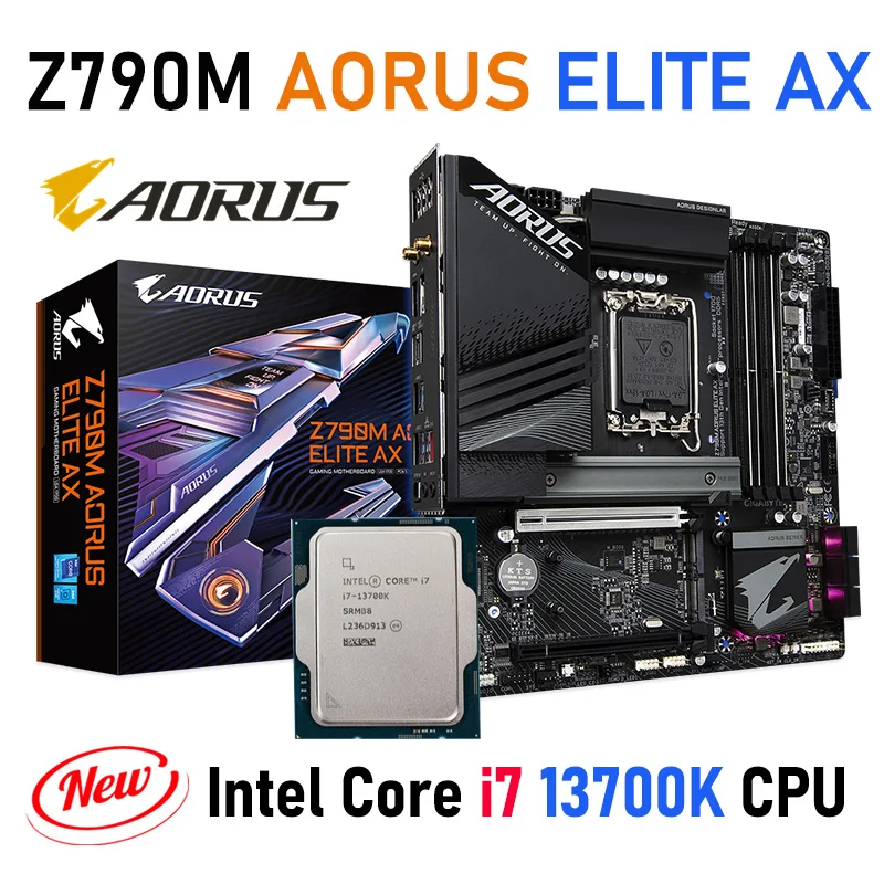 LGA 1700 Motherboard Combo i7 13700K LGA 1700 CPU Combo Gigabyte Z790M AORUS ELITE AX Intel Z790 Mainboard Desktop M.2 128GB New