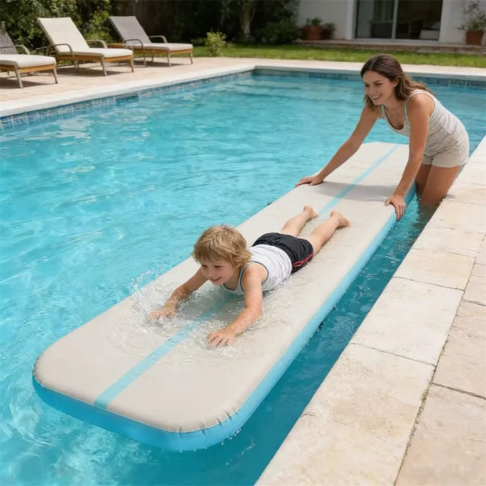 Versand innerhalb der EU: Aufblasbare Gymnastik-Turnmatte (mit Pumpe), geeignet für Heimgymnastik, Wasserfitness, Yoga