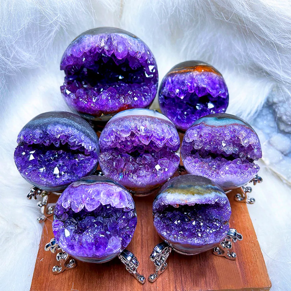 

Natural Amethyst Cluster Ball Opening Smile Ball Energy Gem HealingReiki Aura Mineral Specimen Attracting Wealth Home Decoration