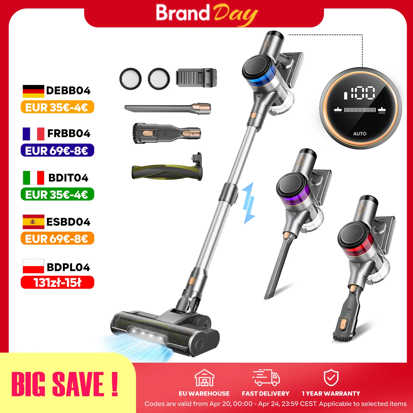 Inse S9X Aspirateur sans Fil, 55KPa, 55min, Tasse à Poussière de 1 L, Affichage Lumineux Batterie, pour Poils D'animaux, Tapis