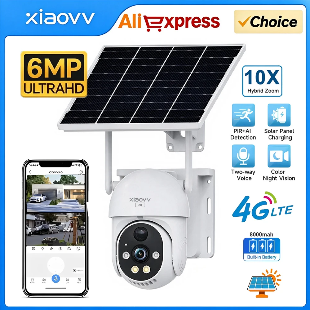 6MP 4G PTZ Camera Outdoor Wireless Solar IP Camera Built-in Battery Low-power design IP65 Video Surveillance Camera