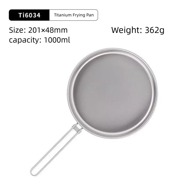 Keith 1000ml titanium koekenpan zonder coating, inklapbaar handvat & opbergtas, draagbaar kookgerei voor wandelen, backpacken en kamperen