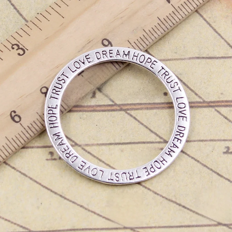 10 sztuk Charms koło miłość nadzieję, że zaufanie marzenie 35mm tybetański brąz srebrny kolor wisiorki antyczny tworzenia biżuterii DIY Handmade Craft — zdjęcie 2