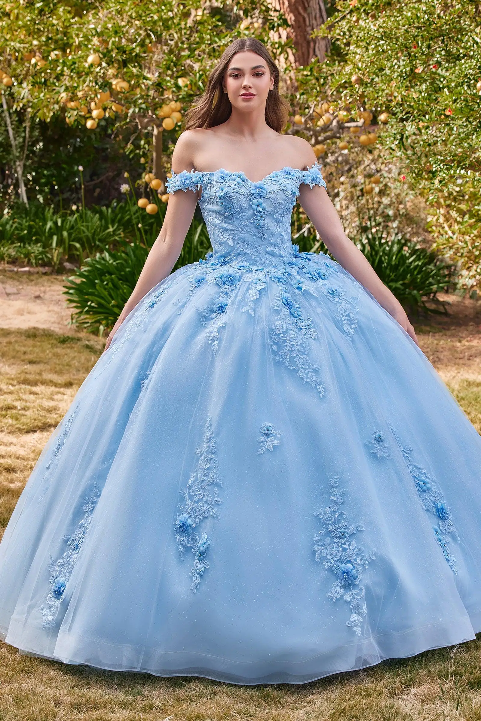 Hot Sky Blue Tulle Ball Gown Quinceanera Dresses Sweetheart Flowers Ball Gown Prom Dress Appliques Birthday Wedding Party Dress