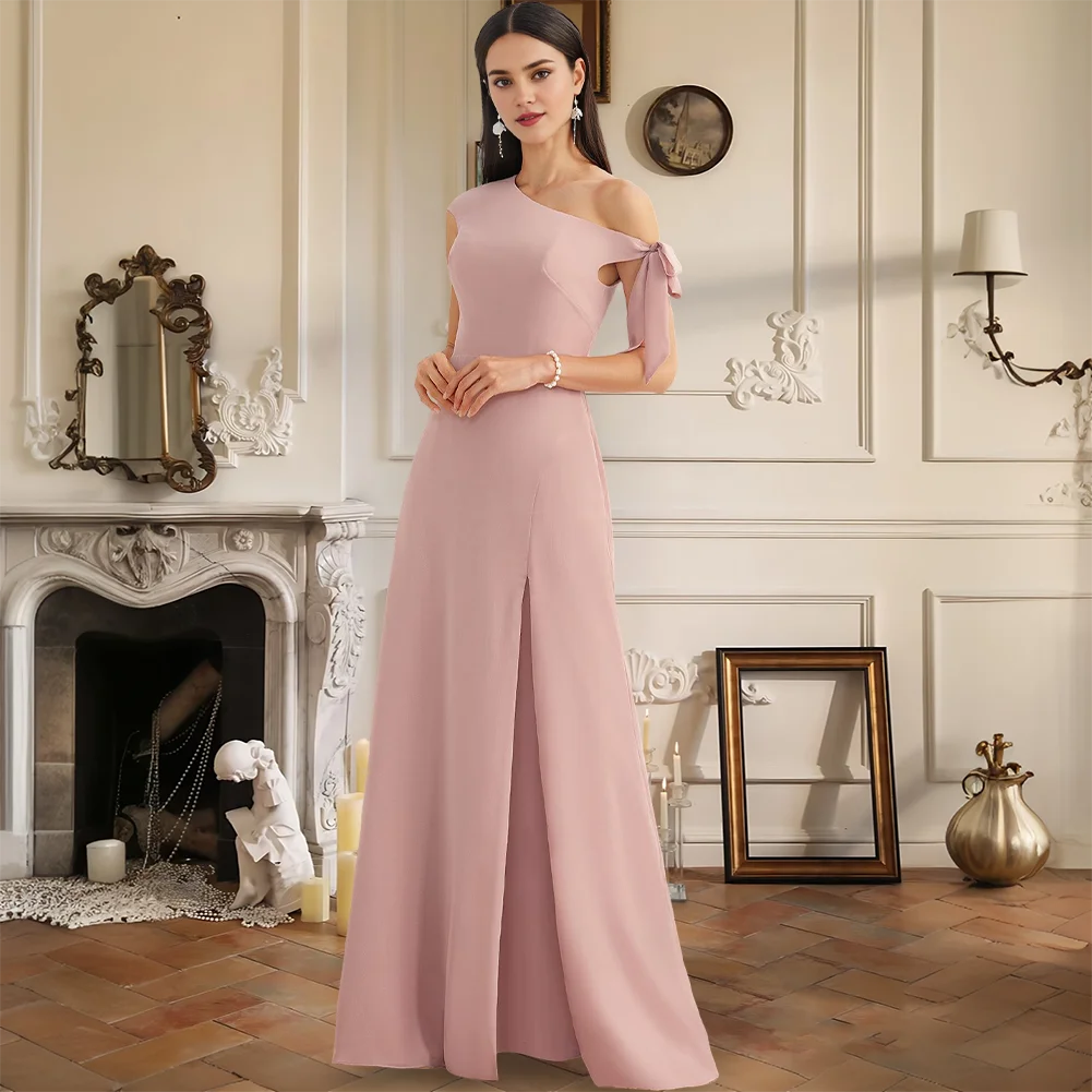 

Luxury Dusty Rose A-Line One Shoulder Floor-Length Chiffon Bridesmaid Dresses Wedding Guest Evening Cocktail Gown 2025