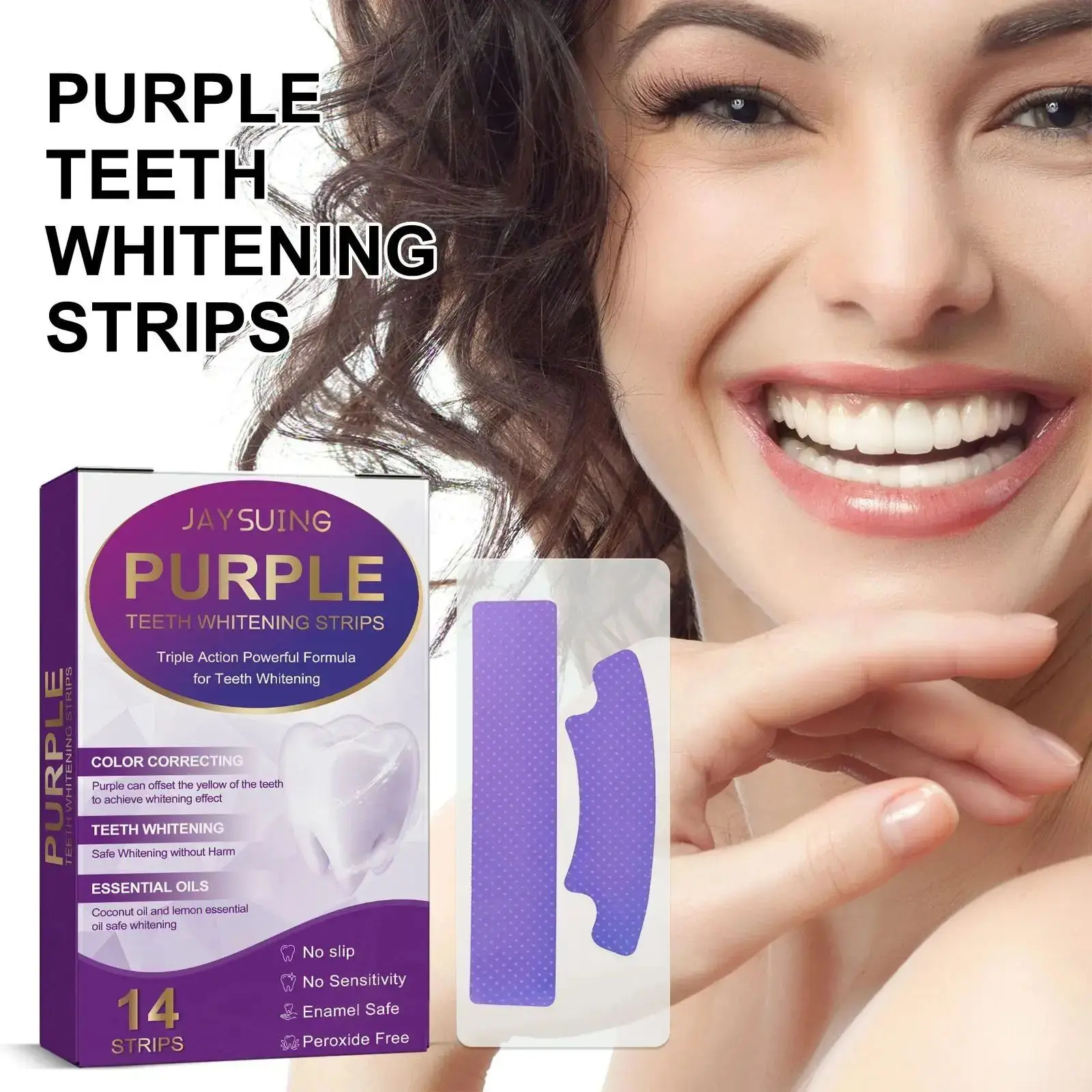 Dentes Branqueamento Tiras de Gel, Clareamento Dental, Purple Dental Cleaning, Whitener Folheers, Higiene Oral Care, Brightening Care, 14Pcs por Caixa