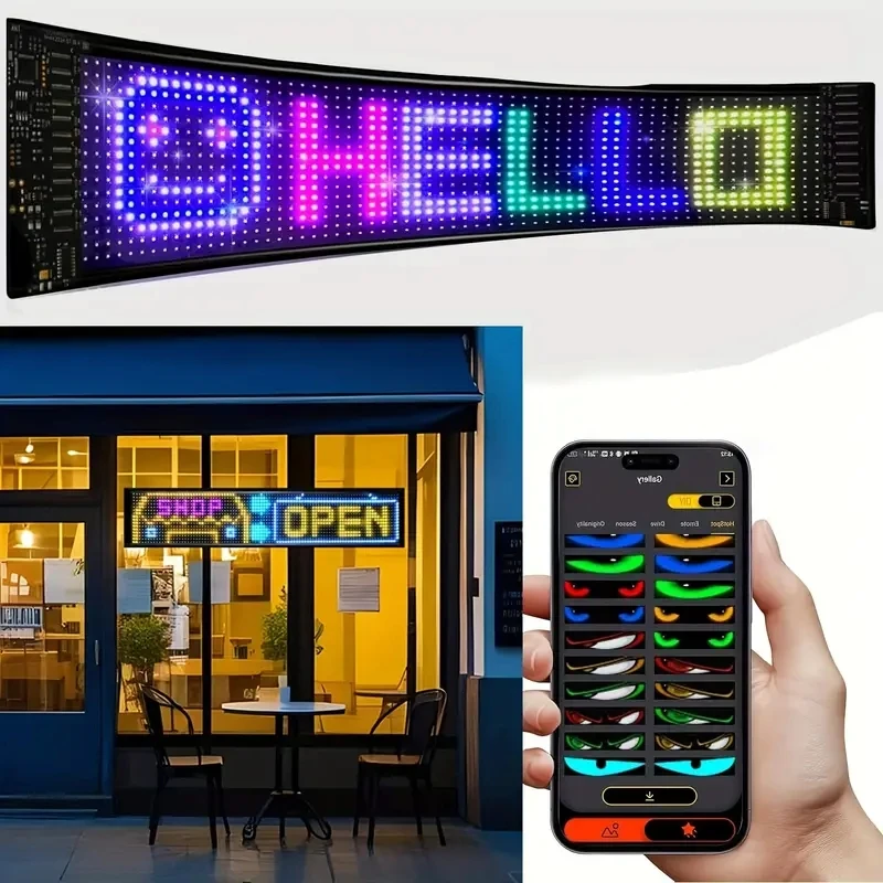 Pannello display LED intelligente Controllo APP Wireless Bluetooth programmabile Alimentato tramite USB RGB Adatto per pubblicità/auto/festa/casa