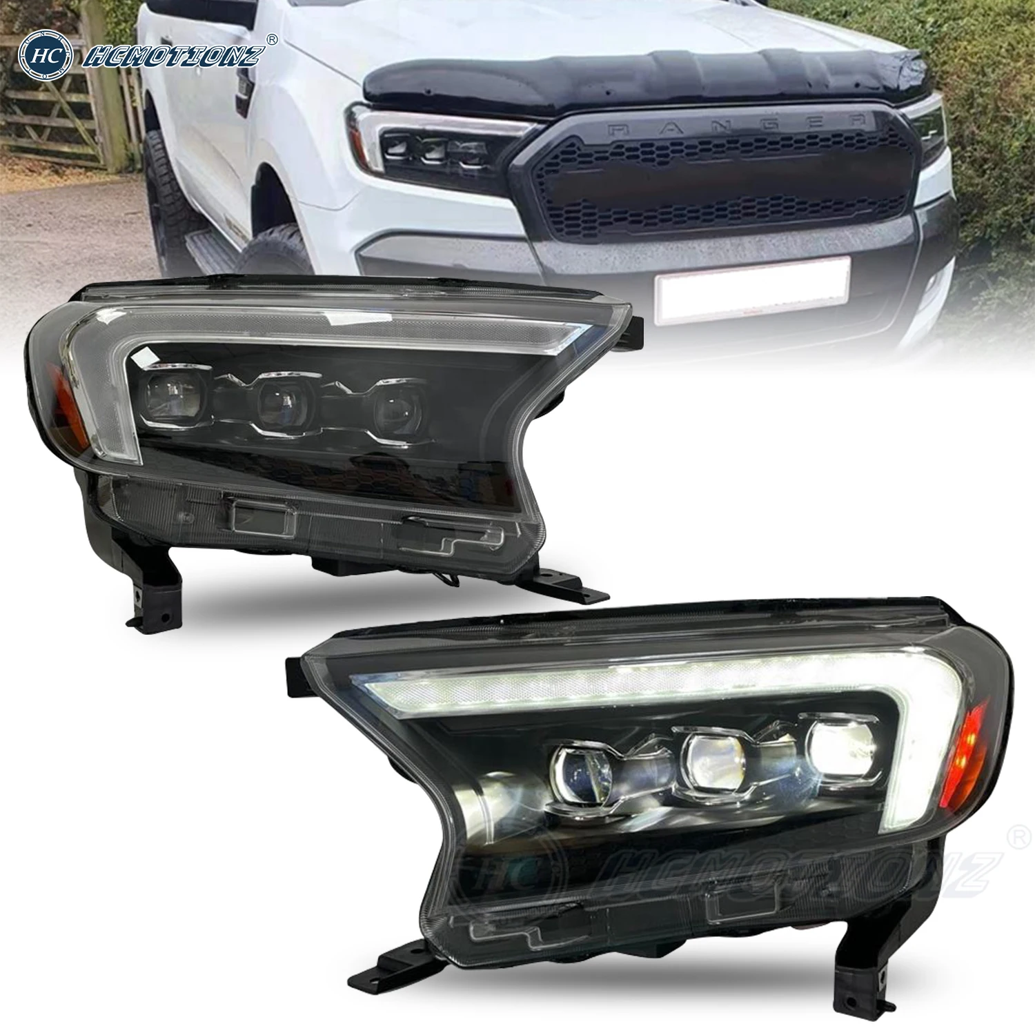 

HCMOTIONZ LED Car Front Lamps for Ford Ranger 2015-2020 T6 T7 VT4 4X4 Pickup Animation Headlights Assembly