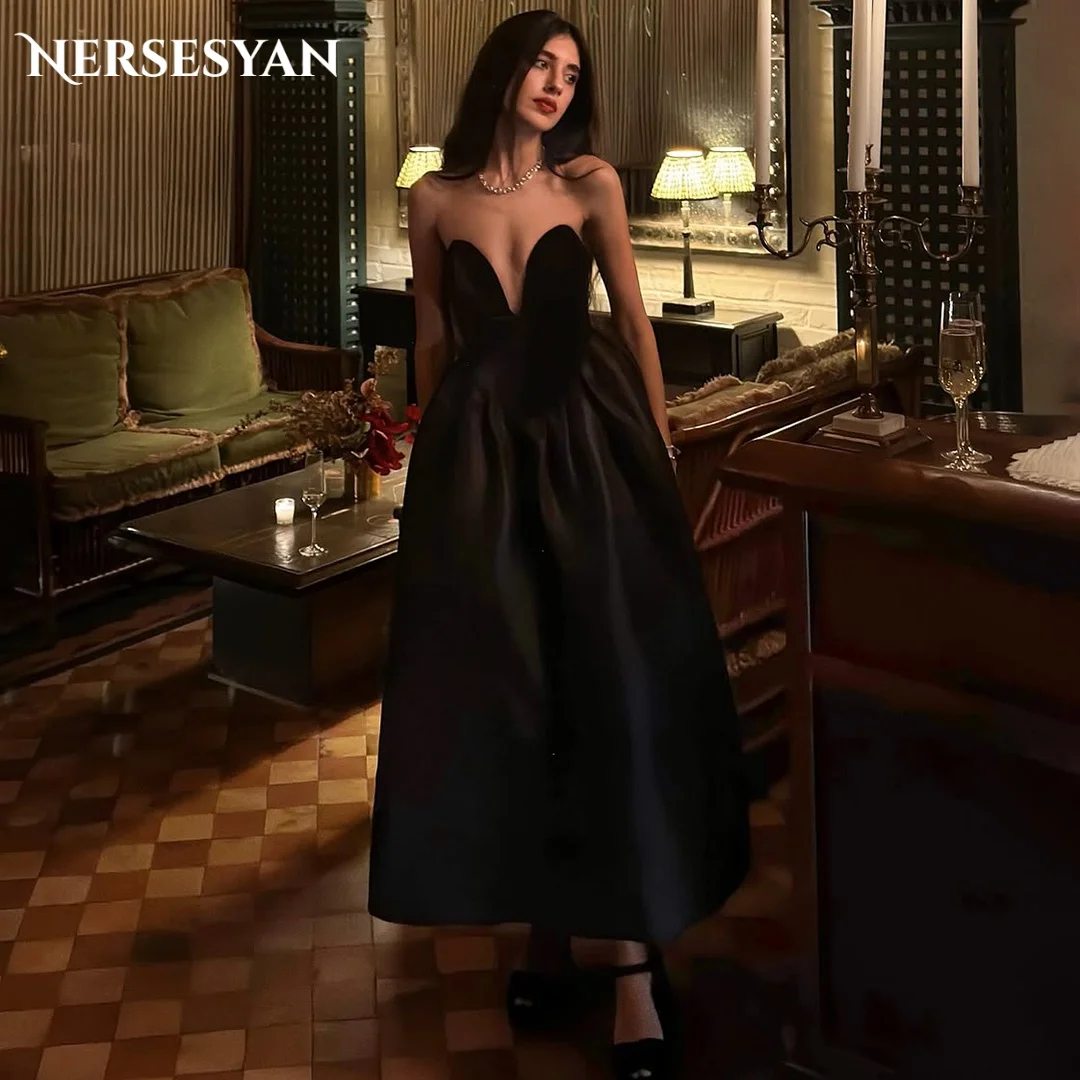 

Nersesyan Black Elegant Prom Dresses Off Shoulder Satin Formal Evening Dress Ankle Length Women Party Gowns 2026 Customized