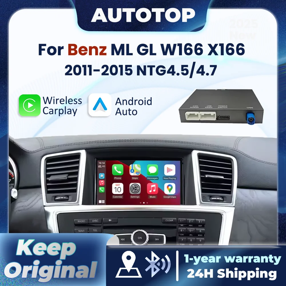Module Android Auto CarPlay sans fil pour Mercedes Benz ML GL W166 X166 2011 2012 2013 2014 2015 NTG4.5 NTG4.7 avec Module BT AUX