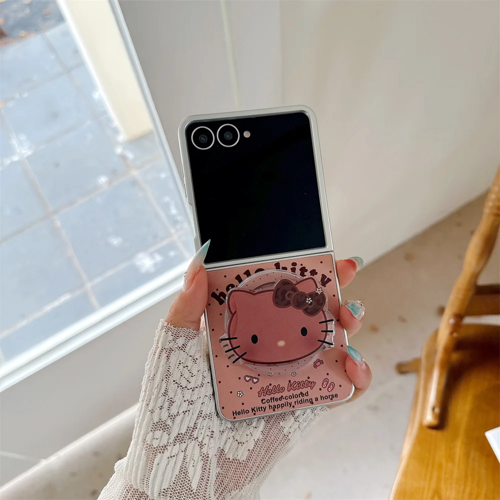 Korean Polka Dot Leather Magnetic Phone Case for For Samsung Galaxy Z Flip 8 7 FE 6 5 4 3 With Magsafe 3D Cartoon Cat Bear Stand