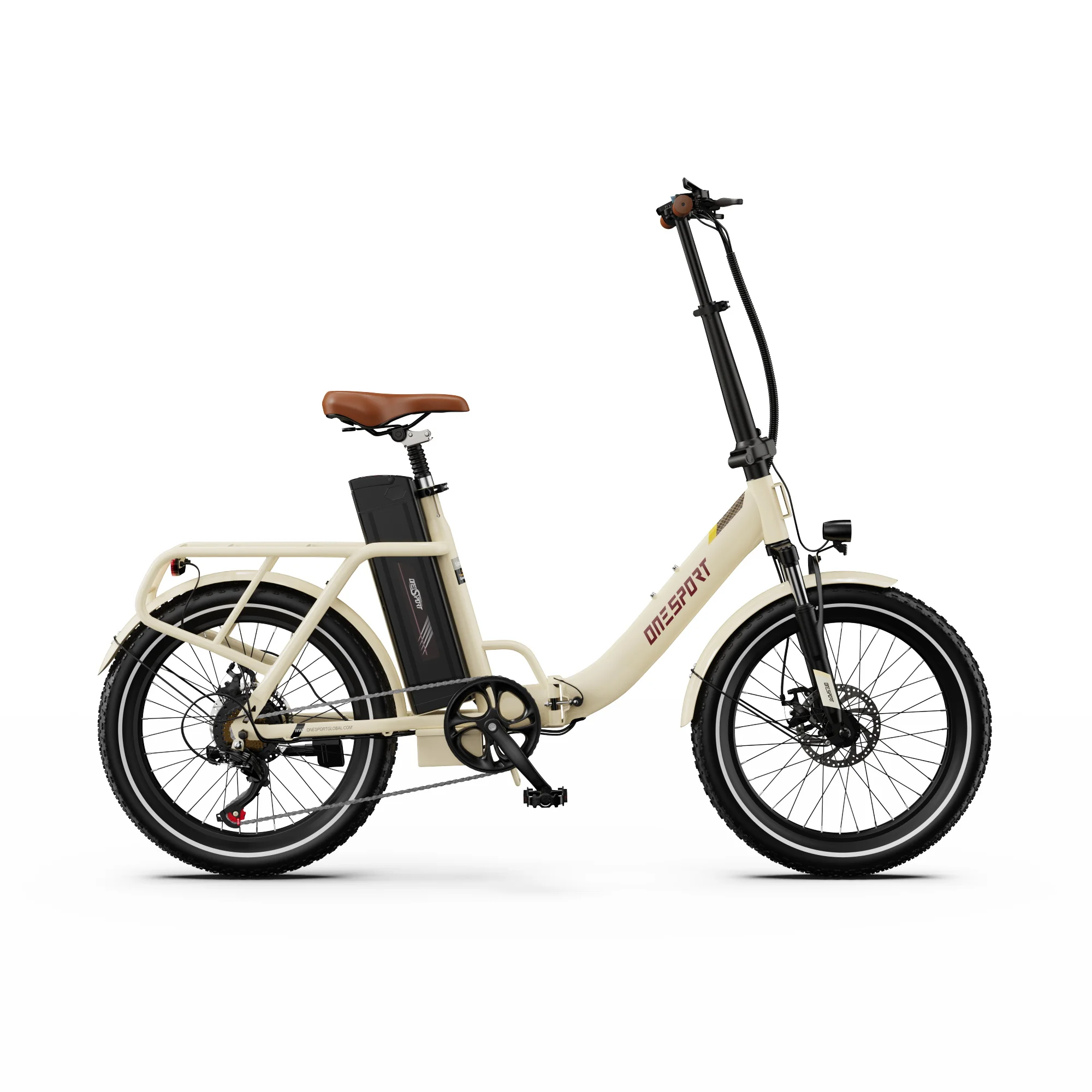 Onesport OT16-2 Faltbares Elektrofahrrad 250W, 48V 17AH 120km maximale Reichweite, 20'x 4.0' Reifen, Shimano 7-Gang-Schaltung, Smart-App-Konnektivität
