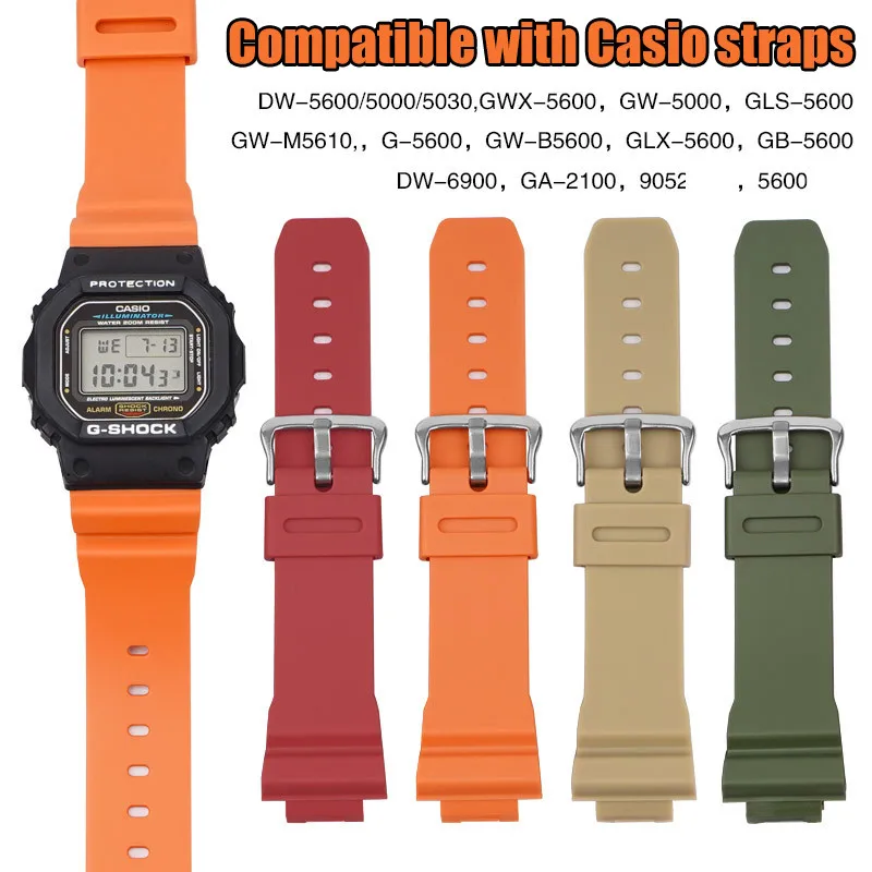 16mm Rubber Resin Strap For Casio G-Shock DW5600/6900 Series Men Women Color Sports Waterproof Watch Accessories