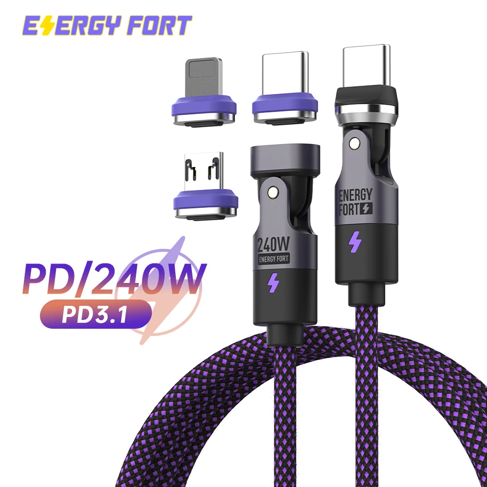 Cable de carga rápida PD3.1 de 240 W 540 °   Cable de rotación tipo C 5A material de nailon para iPhone MacBook Samsung UGREEN/Anker powerbank