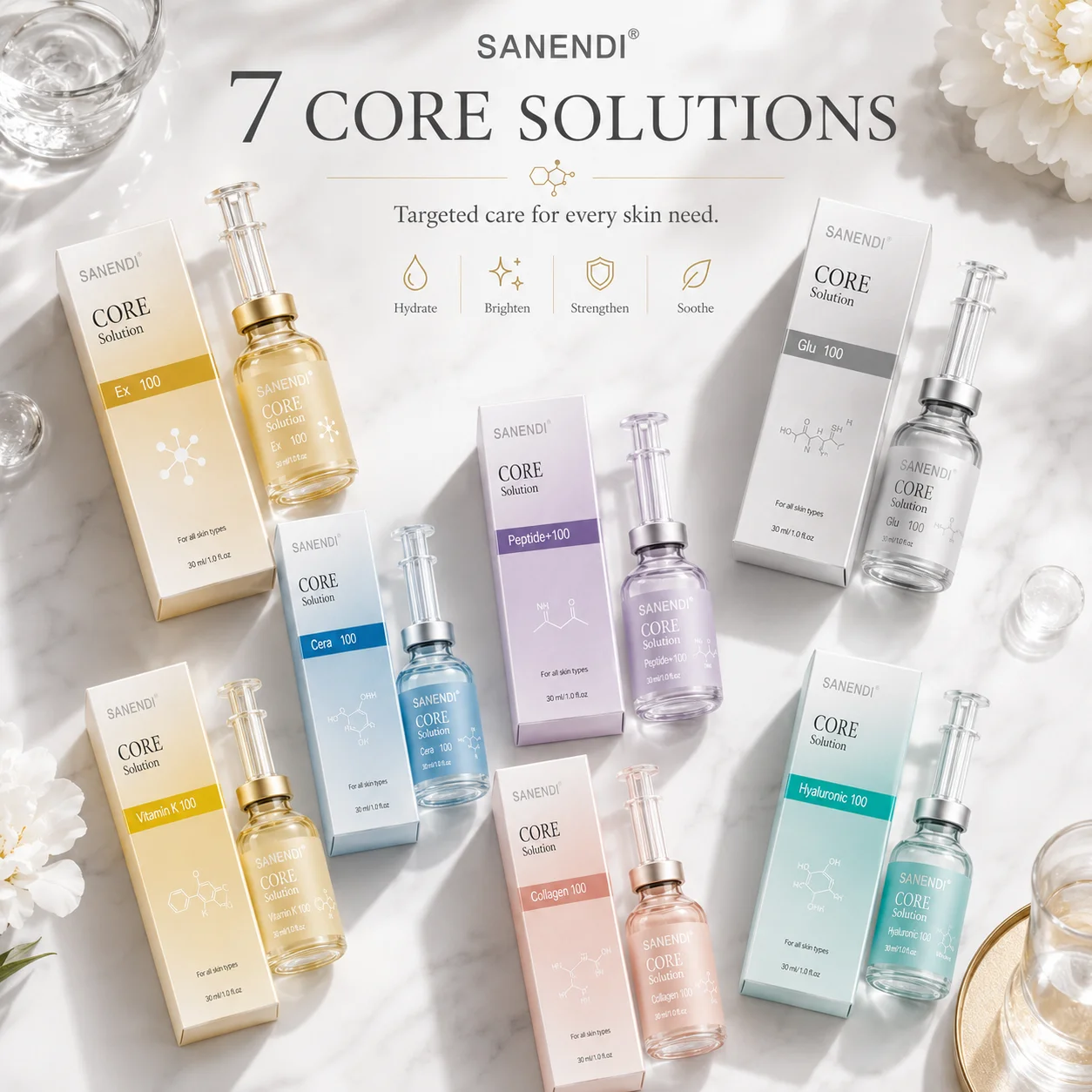 SANENDI Peptide Solution Facial Serum Collagen GHS Facial Serum VK Hyaluronic Acid Skin Essence Korean Skin Care 30ML