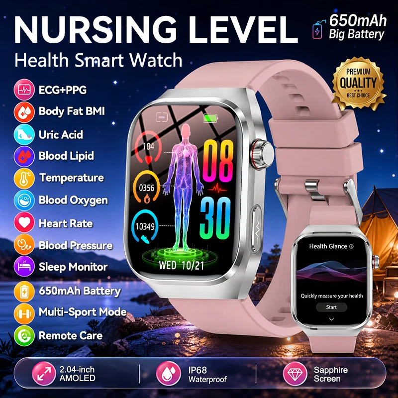 2026 Nouveau, Montre connectée de santé avec cinq capteurs précis pour hommes, ECG, tension artérielle, lipides sanguins, acide urique, IMC corporel, appels Bluetooth, montres connectées pour femmes