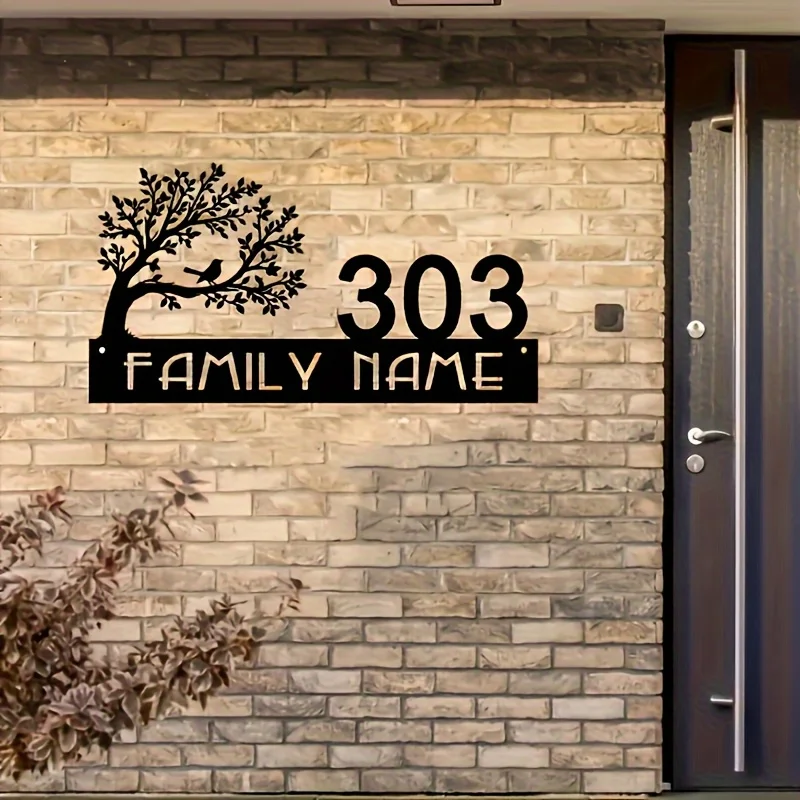 Custom Metal Address Sign with Tree&Bird Design, Perfect for Family Names/House Numbers. Ideal for Porch/Patio/Garden Decoration - view 3