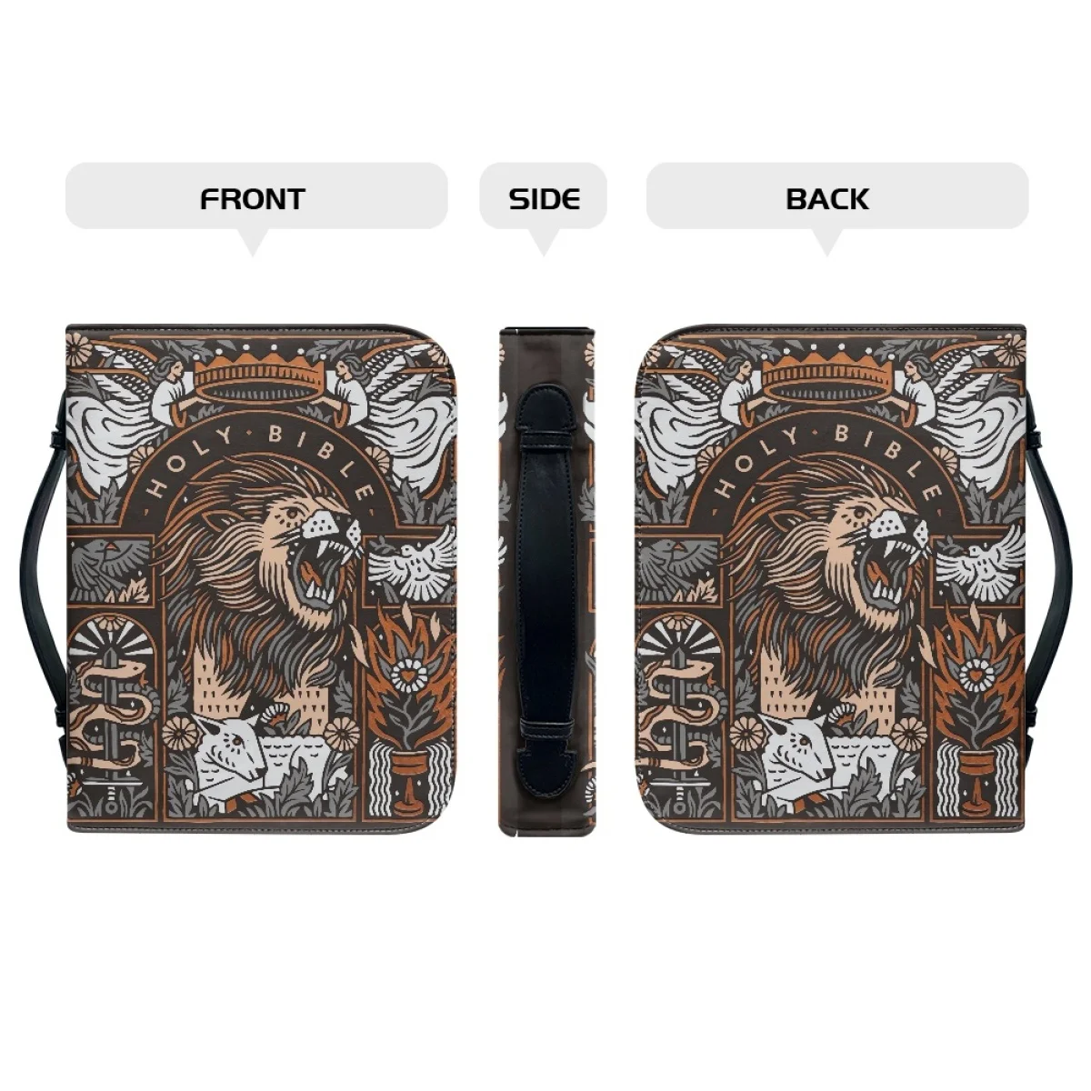 Large Bible Cover Fierce Big Lion Cross Pattern Folder Holder Tool Case Handbag Storage Bag Organizer Easy Gripping To Hold New