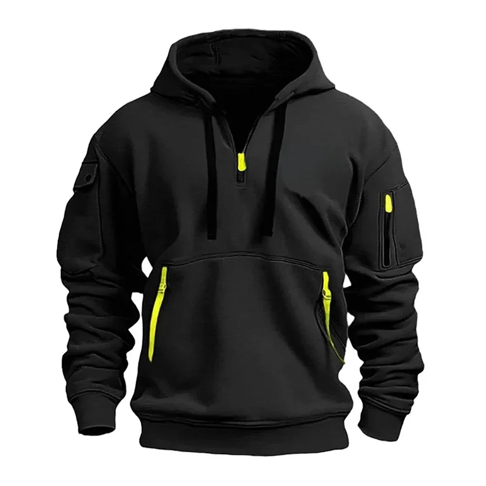 European New Men's Sports Zipper Arm Pocket Loose Casual Sweatshirt Customize Your Logo Dropped Shoulder Hooded Jacket Pullover