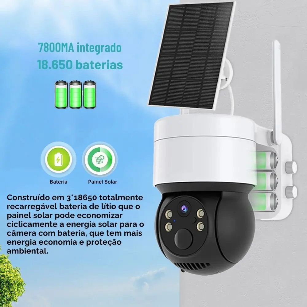 Camera de Segurança Solar Externa 360° Visão Noturna a prova d´água IP65 Wifi