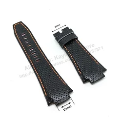 15mm Handmade Black Leather Watch Band Strap fits with Seiko Sportura 7T62-0ED0 - SNA481P1 , SNA453P1 , SNA595P2 , SNA633P1