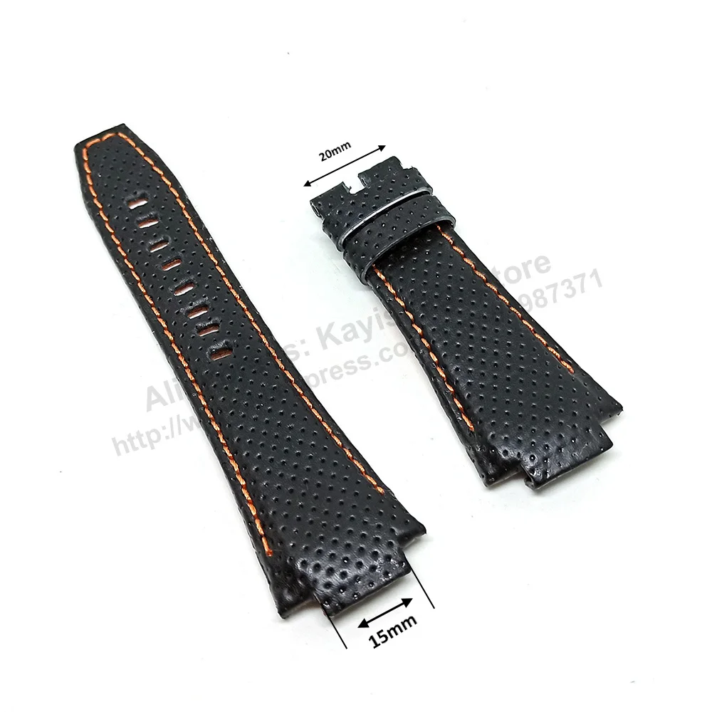 15mm Handmade Orange Stitch on Black Genuine Leather Watch Band Strap Compatible For Seiko Sportura H023-00C0 - SNJ007P1