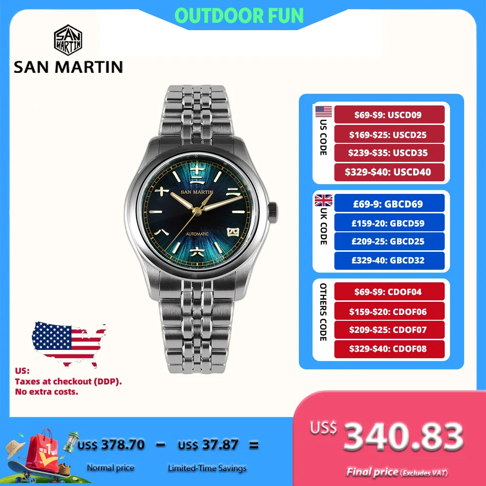 

San Martin 39 мм эмаль Sunray JianZhan циферблат мужские часы GADA 90S5 автоматические BGW-X1 10 бар сапфировый браслет с 5 звеньями SN0144CG