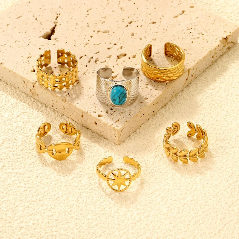 Offener Ring für Damen, Edelstahl, Schweinenase, verstellbarer Ring, wasserfester Schmuck, 18 Karat vergoldet, Modeschmuck