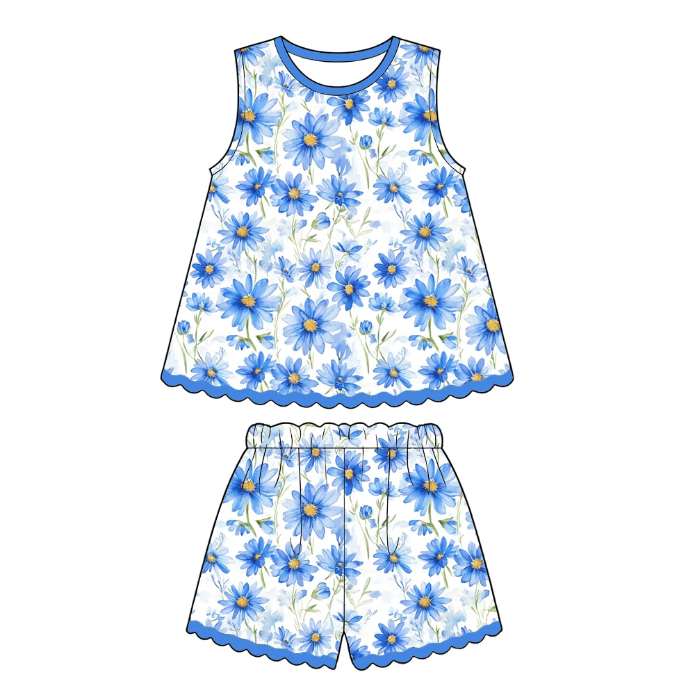 Boutique hot-selling girls' outfit Sleeveless dress paired with shorts set flower print custom wholesale