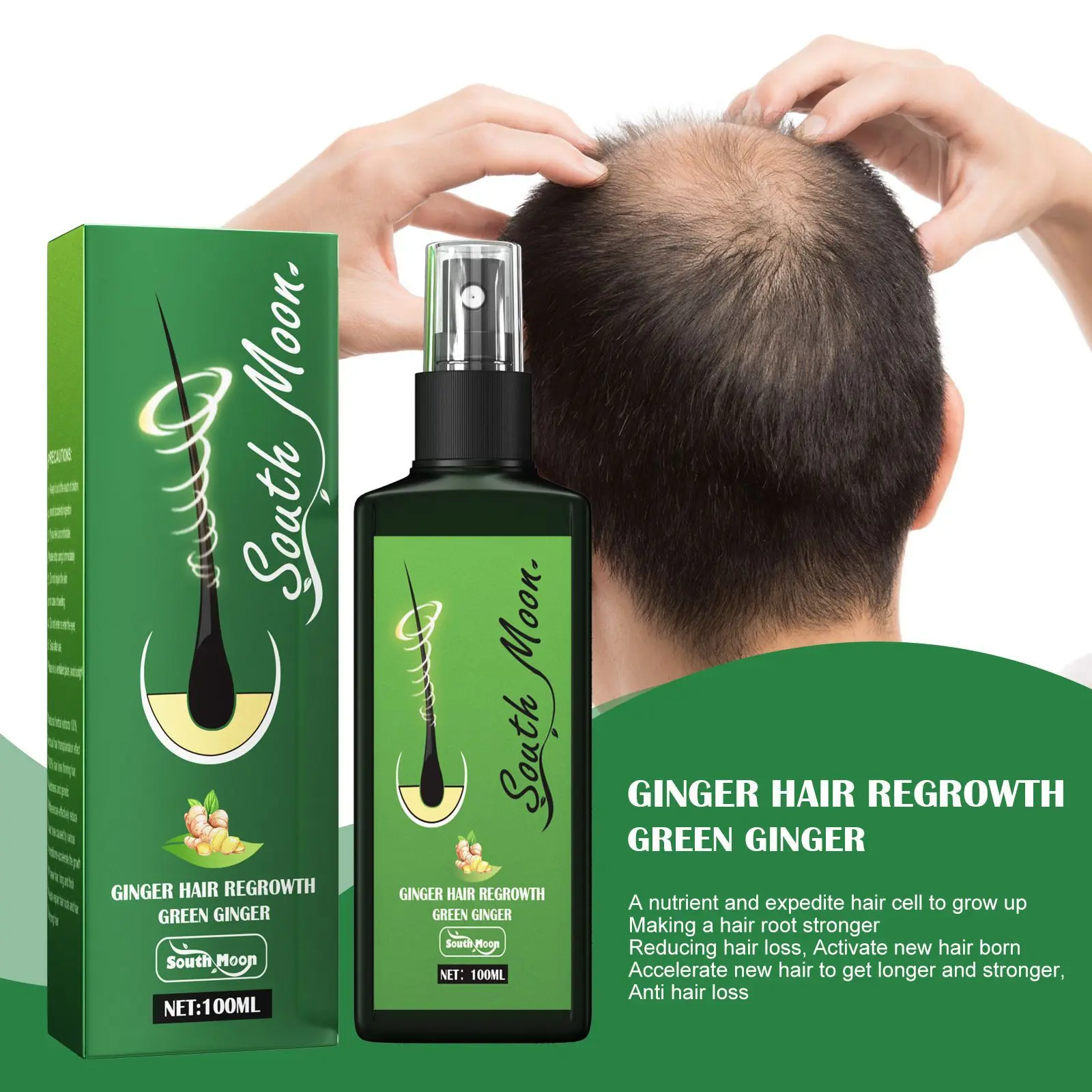 South Moon Ginger Hair Growth Spray Hair Root Grow Smoothing Hairs Loss Serum Scalp Damaged Treatment Massage Hair Care Products - view 3