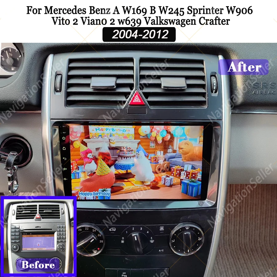 

AI CarPlay Android15 Car Radio Stereo Multimedia Player For Mercedes-Benz A-B-V-Class B200 W169 W245 W639 W906 Sprinter GPS Navi