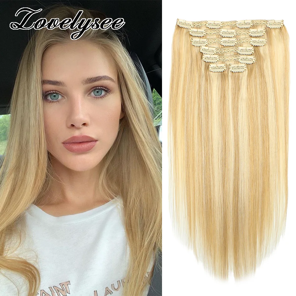 

P18-60 Clip In Brazilian Human Hair Straight Clip In Hair Extensions 7Pcs 100G Natural Color Remy Hair For Women 18 inches