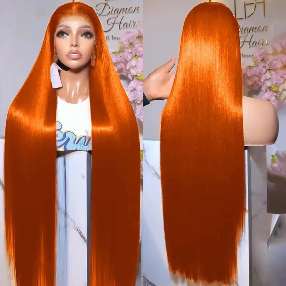 30 Inch Orange Ginger Lace Front Wigs Human Hair For Wome Straight 13x6 Lace Frontal Wig 350 Colored Pre Plucked Peruvian